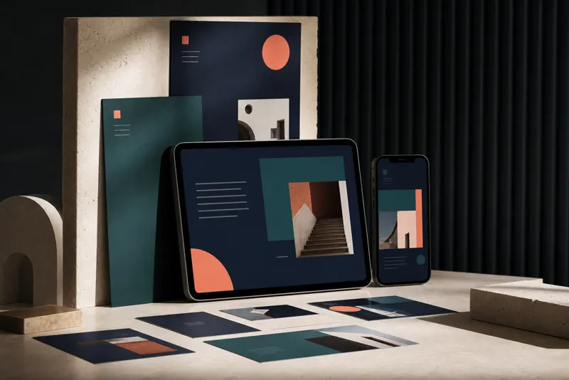 Tablet e smartphone con layout digitali coordinati