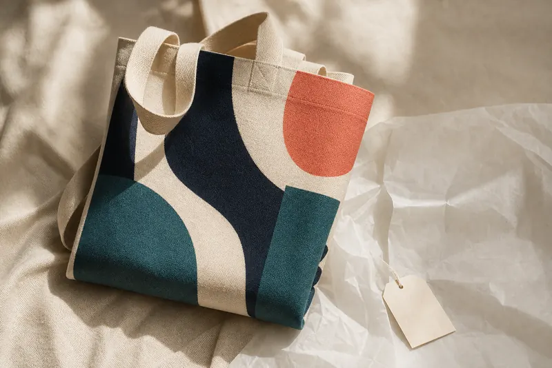 Tote bag in cotone con stampa geometrica
