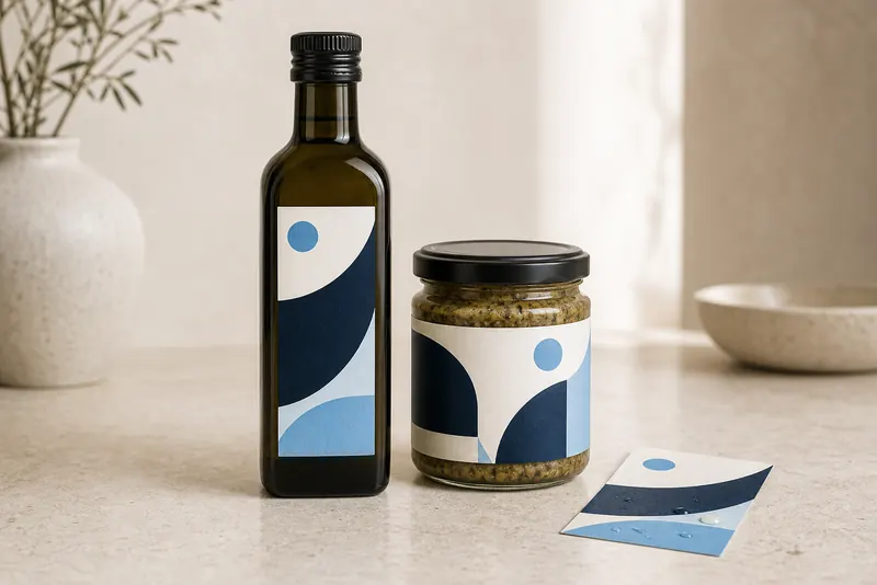 Confezioni food e olio con etichette coordinate